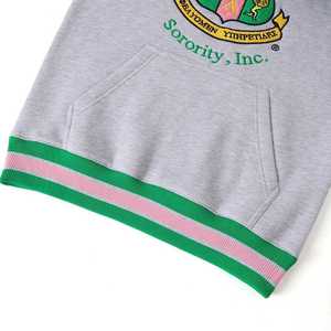 เสื้อฮู้ด AKA Heather Grey Prep รุ่น Unisex สีเขียวชมพู ปักลายเชนิลล์ ตัวอักษรกรีก ทรงพอดีตัว - Product Image 6