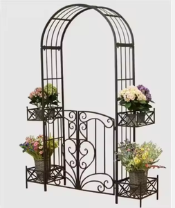 Arco de Jardín de Metal Negro con Puerta, Soporte para Macetas, Enrejado para Plantas Trepadoras, Decoración para Patio y Jardín - Product Image 1