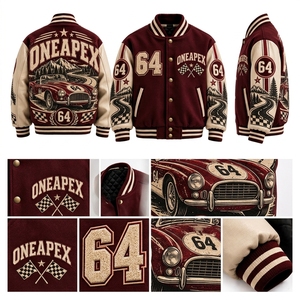 <b>Men's</b> Maroon <b>Cream</b> <b>Jacket</b> Baseball Letterman <b>Jacket</b> Wool Body Leather Sleeves Embroidered Design Team Bomber <b>Jacket</b> - Product Image 4