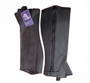 Demi-chaps d'équitation Primo Equine pour homme, en cuir de vachette de haute qualité, taille mi-haute, avec fermetures éclair, pour une coupe standard - Product Image 1