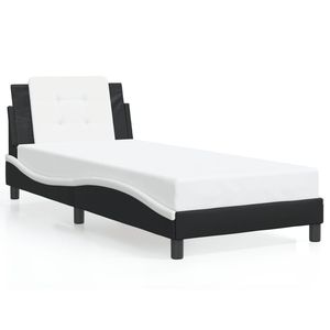 Base de Cama Twin XL Tapizada en Cuero Sintético Blanco y Negro, Construcción de Madera Contrachapada - Product Image 1