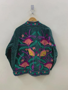 Suzani ทำด้วยมือสำหรับทุกเพศแจ็คเก็ตกำมะหยี่ปักลายดอกไม้สไตล์วินเทจโบฮีเมียนโค้ทผ้าฝ้ายระบายอากาศยัดไส้ถัก - Product Image 4