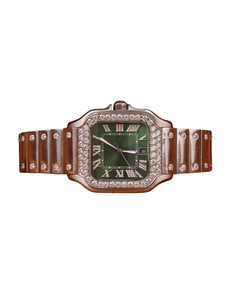 Nouvelle montre en or blanc de forme ronde avec cadran vert, sertie de moissanite, pour usage professionnel, montres à quartz avec diamants, provenant d'un fournisseur indien. - Product Image 1
