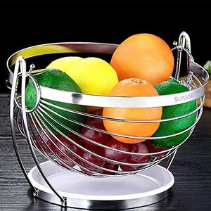 Modern Stainless Steel Wire Fruit Bowl with Pedestal Base – Decorative Metal <b>Basket</b> for Kitchen Countertop, Dining <b>Table</b> - Product Image 5