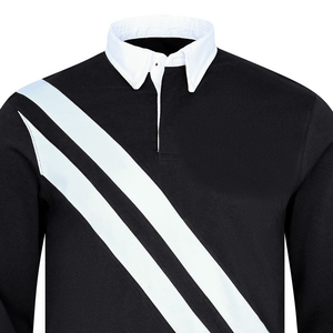 Polo de Manga Larga Negro para Hombre con Rayas Diagonales Blancas, Cuello con Botones, Estilo Casual para Otoño - Product Image 2