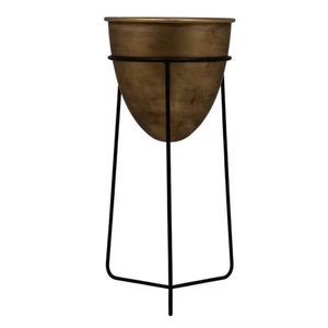 Maceta Cónica de Latón Antiguo Artesanal con Soporte de Hierro Negro, Macetero Alto para Plantas, Decoración Moderna para Esquinas del Hogar - Product Image 2