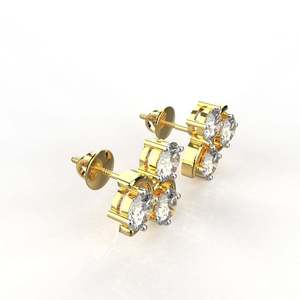 Boucles d'oreilles de luxe à trois pierres en diamant de laboratoire, plaqué or 9 carats, certifiées IGI, taille ronde en grappe, pour femme, bijoux fins - Product Image 4
