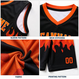 Ensemble de maillots de basket-ball personnalisés avec impression de flamme, unisexe, sans manches, col en V, polyester respirant, taille adulte 00, nom de l'équipe personnalisé - Product Image 6