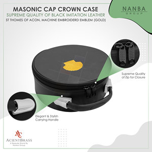 Masonic Crown Cap Case ST Thomas Of Acon Black Leather, Embroidered Emblem (Gold) – Freemason <b>Hat</b> Carrying Storage <b>Box</b> - Product Image 4