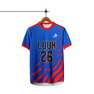 Camiseta de Fútbol Sublimada Azul y Roja para Hombre LUUK, Cuello Redondo, Manga Corta, Absorbe la Humedad, 100% Poliéster, Corte Regular para Adultos - Product Image 1