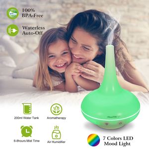 Humidificateur à ultrasons à brume froide de 200 ml avec lumières colorées, diffuseur d'huiles essentielles automatique pour le bureau, la maison, le yoga, sans eau - Product Image 1