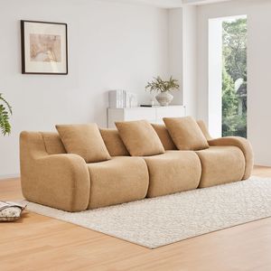 Divano a 3 Posti Senza Struttura in Tessuto Teddy 32D ad Alta Densità, Design Antiscivolo, Braccioli Curvi, Senza Montaggio, Divani Essenziali per Soggiorno - Product Image 1