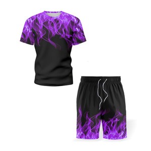Custom Men's Black Yellow <b>Flame</b> Print T-<b>Shirt</b> and Shorts Set Crew Neck Quick Dry Sporty Summer Workout Wear - Product Image 3