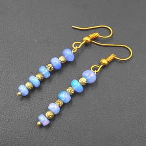 Natural Blue <b>Opal</b> <b>Earrings</b>, 925 Silver & 14k Gold, Ethiopian Gemstone - Product Image 3