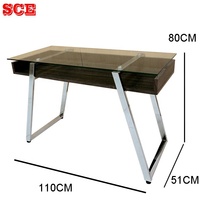 Support de bureau encastré pour écran d'ordinateur portable en verre chromé bronze et panneau de particules avec bois flotté pour les utilisateurs de MacBook ou de PC