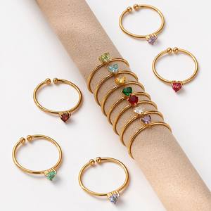 Anillo Abierto Ajustable de Latón Chapado en Oro con Cuarzo Citrino Creado en Laboratorio, Joyería Minimalista Apilable de Moda para Mujer - Product Image 2