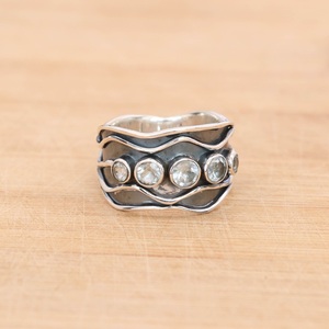 แหวนเงินไวท์โทปาซ แหวนคริสตัลเงิน 925 แหวนแฮนด์เมด เครื่องประดับหรูหรา - Product Image 1