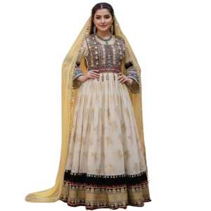 HOT SELLING WEDDING and PARTY WEAR Afghan Frock for WOMEN Premium Quality Georgette Silk Lace Zippers Solid Casual Dresses - Product Image 1