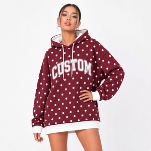 Sweat-shirt à capuche surdimensionné pour femme, à pois, avec broderie de lettres, manches longues, imprimé lettres blanches, collection automne, vente en gros - Product Image 6