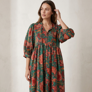 Hermoso vestido floral de algodón con estampado a mano, vestido para uso casual, vestido con estampado a mano. - Product Image 1
