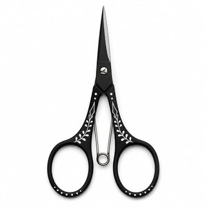 Ciseaux à cheveux professionnels en acier inoxydable, lame tranchante, pour droitiers, manche noir avec motif feuille, pour la coiffure - Product Image 1