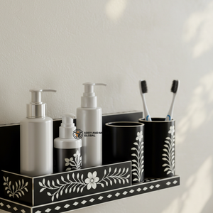Estante de Pared para Baño con Incrustaciones de Hueso en Blanco y Negro – Organizador Floral Hecho a Mano para Decoración de Tocador y Baño - Product Image 3
