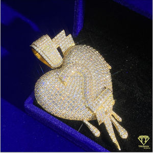 Joyería fina con estilo, colgante de gota de corazón y número, Diamante cultivado en laboratorio VVS en plata de ley 925 chapada - Product Image 4