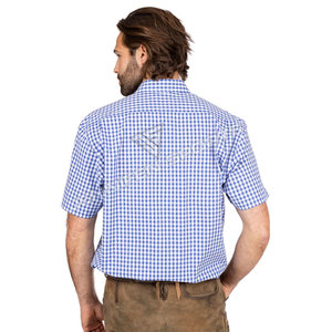 <b>Men</b> Blue&<b>White</b> Gingham <b>Short</b>-<b>Sleeve</b> <b>Shirt</b> Turn Down Collar Casual Bavarian Oktoberfest Plaid <b>Shirt</b> - Product Image 4