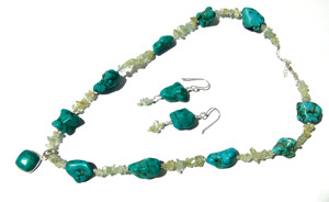 Natural Turquoise Aquamarine Gemstone Beaded Snake Chain Necklace Matching Bohemian Style Earring 925 Sterling Silver Handmade - Product Image 4