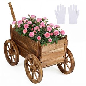 Carrito de Madera Vintage para Macetas con Capacidad para 44 Libras, con Orificio de Drenaje para Plantas de Interior y Exterior, Soporte Versátil para Macetas - Product Image 1