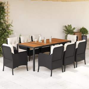 Ensemble de salle à manger de jardin 8 places en rotin PE noir avec housses amovibles - Product Image 1