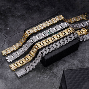 Pulsera de Cadena con Eslabones Geométricos de Moissanita Chapada en Oro 925, Lujosa, Unisex, para Uso Diario - Product Image 3