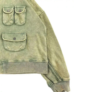 Veste à capuche vintage pour homme, marron délavé, fermeture éclair, coupe courte, streetwear - Product Image 6