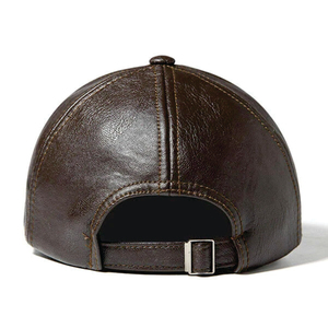 <b>Black</b> Sheepskin Leather Baseball Cap Adjustable Unisex Sporty Waterproof Embossed Four Seasons Breathable Flat Brim Style - Product Image 4