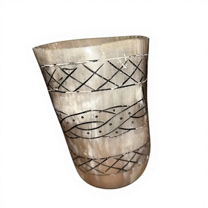 Viking Style Shot Glass Drinking Horn Flagon Title Authentic Buffalo Horn Eco-Friendly Round Shape Traditional Engrav - Product Image 3