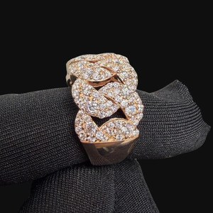 Anillo Cubano de Oro Rosa con Diamantes Moissanite para Hombre, con Engaste Pavé, Banda de Eslabones Cubanos para Ella, Joyería Hip Hop de Plata Esterlina 925 - Product Image 2