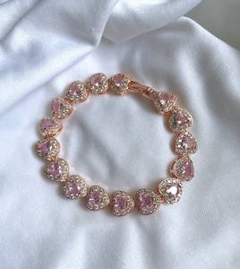 Rose Gold Plated 9K <b>Solid</b> Gold Trendy Heart Lab Grown Diamond Chain Link Bangle <b>Bracelet</b> for Women Party Gift Jewelry - Product Image 1