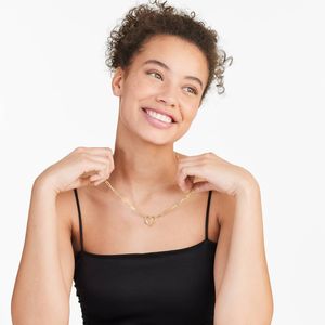 Diamond Heart Lock Paperclip Split Chain <b>Necklace</b> In Yellow Gold - Product Image 2