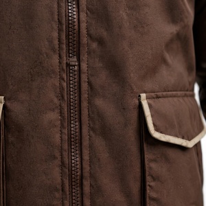 Chemise-veste en toile marron pour homme, col rabattu, fermeture éclair, style workwear, coupe classique, vêtement d'automne, couleur unie - Product Image 6