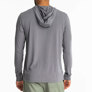 <b>Men's</b> Gray Hooded Long Sleeve Shirt Moisture Wicking Breathable Quick Dry Solid Color Regular Fit <b>Pullover</b> Top All Seasons - Product Image 2