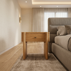 Table de chevet moderne en bois naturel avec tiroir, table de chevet contemporaine en bois massif - Product Image 6