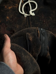 Oversized Zip-Up <b>Hoodie</b> Men <b>Gothic</b> Cross Print Washed Cotton Streetwear Autumn Wear - Product Image 3