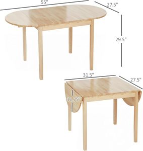 Table à manger ovale en bois massif de 55 pouces avec plateau rabattable pour 4 à 6 personnes, table de cuisine pliante pour petits espaces, finition naturelle - Product Image 2