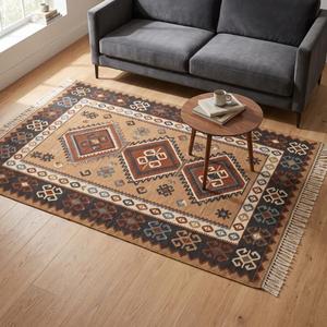 Tapis moderne en laine bouclée tissé à la main - Couleur unie, antidérapant, avec support en toile de coton - Poils moyens, pour usage domestique et commercial - Product Image 2