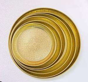 Golden Round Charger Plates Set Handmade Polished Metal Dishes Glam Style Party Decor - Product Image 2