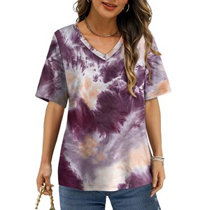 T-shirt à manches courtes tie-dye pour homme, coupe classique, tricoté, décontracté, en jersey de coton épais, gris, style streetwear, été - Product Image 3