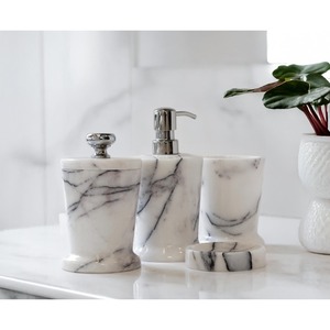Marble Bathroom Set Three-Piece Round Soap Dispenser <b>Toothbrush</b> <b>Holder</b> Cup Minimalist Style Durable Eco-Friendly Easy to Clean - Product Image 5