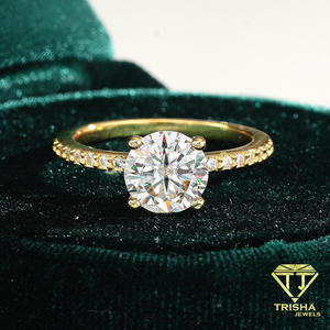 Bague de fiançailles exclusive en diamant de laboratoire taille ronde, ton or, argent sterling 925, bijoux de luxe pour femme - Product Image 5