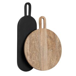 Planche à découper de luxe en bois à double finition avec plateaux ovales en bois rond et noir et poignées allongées - Product Image 1