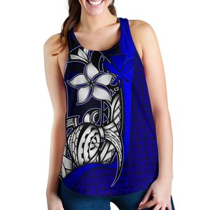 Camiseta sin mangas para mujer con estampado floral azul, espalda cruzada, transpirable, de poliéster tejido, estilo casual, cuello redondo, logo digital impreso en la espalda - Product Image 1